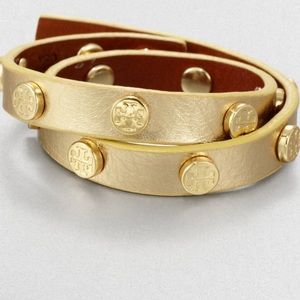 Tory Burch Gold Leather Wrap Bracelet